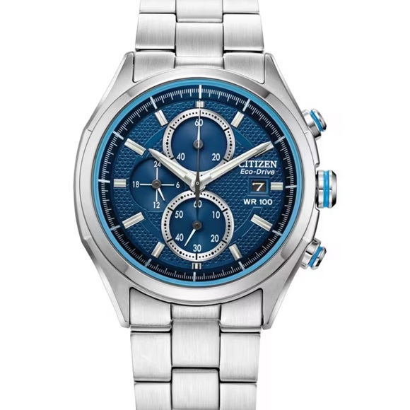 Citizen Eco-Drive Silver and Blue Chronograph Watch